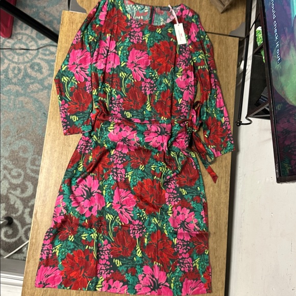 Vineyard vines nwt silk twill Christmas colors green red pink long sleeve dress - Picture 5 of 12